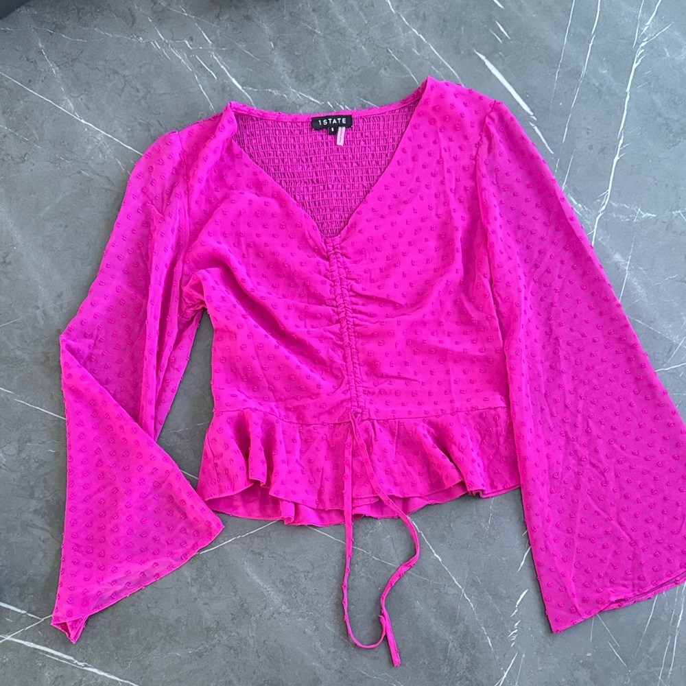 1. State Fuchsia Bell Sleeve Blouse